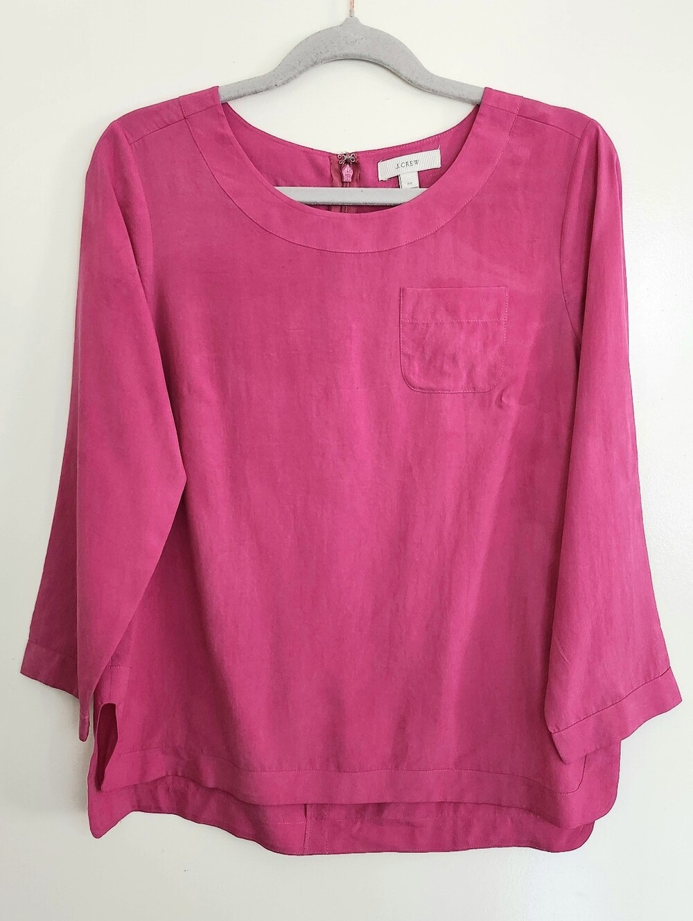 J.Crew 100% Silk Hot Pink High Low Blouse 00 Dopamine Preppy Barbiecore